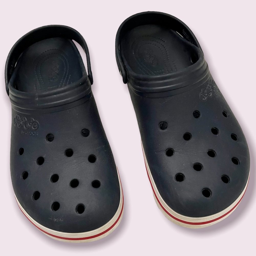 Navy Crocs with White and Red Trim Size 13